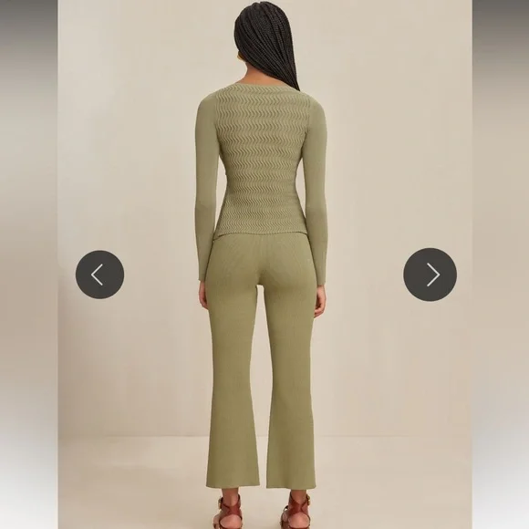 NWT Cult Gaia Linen Torina Sage Green Pants Wide Leg Ribbed
